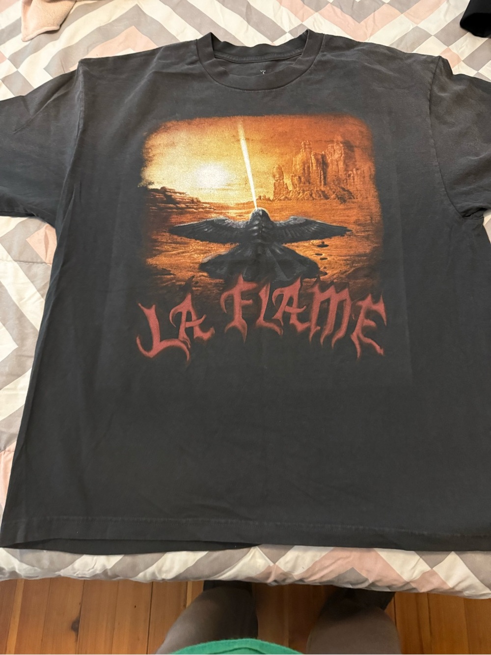 Travis Scott 2025 Coachella Black 'La Flame' Tee with Orange Artwork